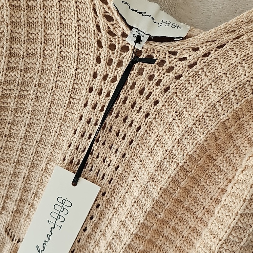 NWT Freshman 1996 Stretchy Strappy Crochet Midi Dress Tan L Whimsical Festival - Picture 5 of 6